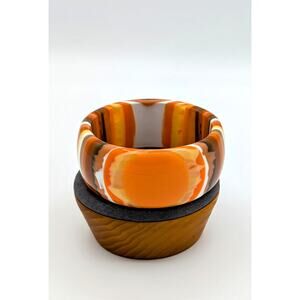 VTG Carlos Sobral Double Bullseye Multi Orange Brown Wide Lucite Bangle Bracelet